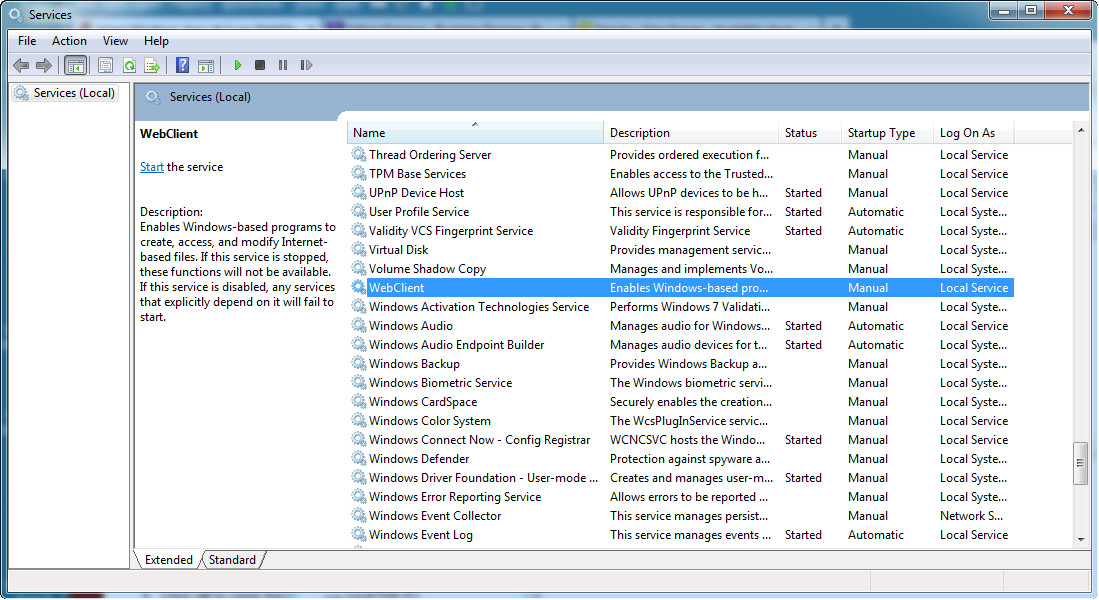 Windows 7 Webdav Offline Files Service